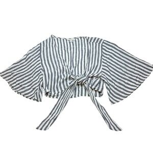 American Eagle Striped Wrap Top Tie Front Blouse Cropped‎ Casual Small Boho Chic